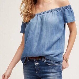 NWT Cloth & Stone Blue Puff Sleeve Smocked Blouse